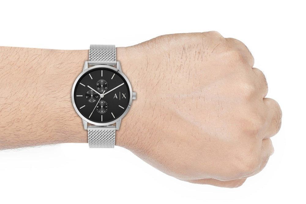 Armani Exchange Cayde AX2714 Men's Chronograph – Black Dial with Silver Mesh Stainless Steel Strap